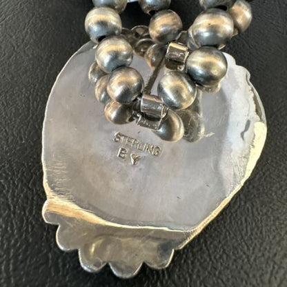 Handmade Navajo White Buffalo Turquoise Choker Necklace | Sterling Silver | 15409