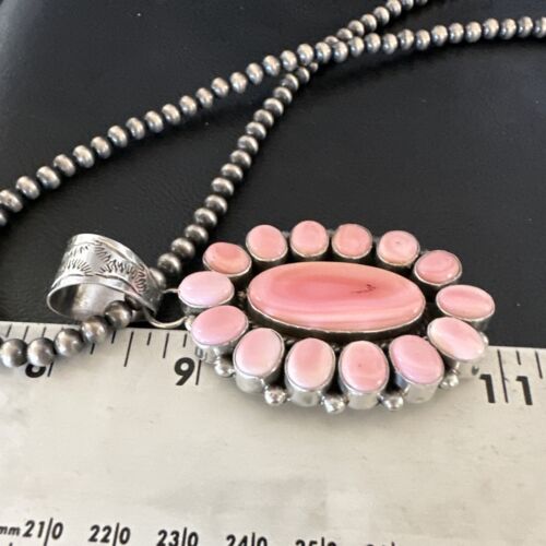Navajo Pearls Pink Conch Necklace with Multi-Stone Cluster Pendant | Authentic Native American Handmade | 16063