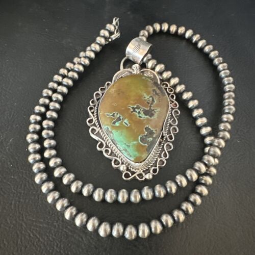 Navajo Mint Green Turquoise Pendant Necklace | Sterling Silver | Authentic Native American Handmade | 15034