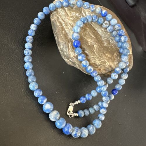 Blue Denim Lapis Graduated Navajo Sterling Silver Necklace | Authentic Native American | 22" | 16550