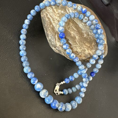 Blue Denim Lapis Graduated Navajo Sterling Silver Necklace | Authentic Native American | 22" | 16550