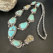 Navajo Blue Turquoise Lariat Necklace | Sterling Silver | 30" | Native American Handmade | 16488