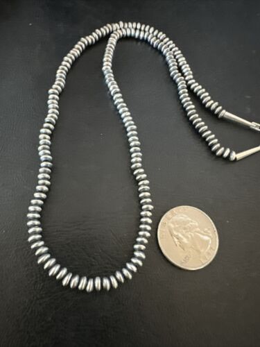 Navajo Pearl Sterling Silver Saucer Bead Necklace | Hand Strung 5mm | 20" | Authentic Native American | 60520