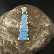 Blue Opal Inlay Pendant Necklace | Navajo Sterling Silver | Authentic Native American Jewelry | 18" | SF 15673