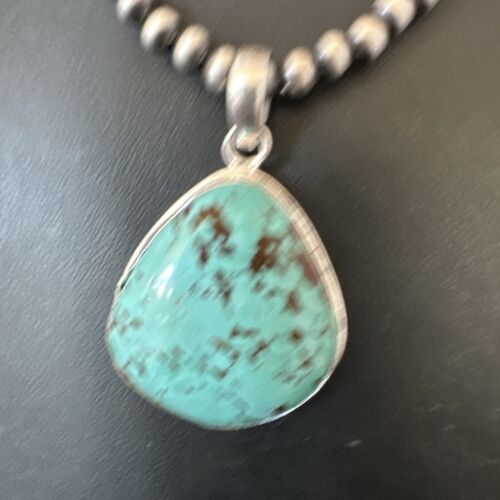 Men's Navajo Blue Spiderweb Turquoise Pendant Necklace | Sterling Silver | Authentic Native American Handmade | 16229