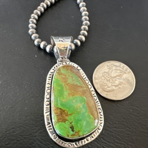 Navajo Green Gaspeite Pendant Necklace | Sterling Silver | Authentic Native American Handmade | 16359