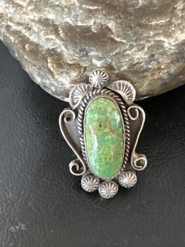 Native American Navajo Green Turquoise Ring | Sterling Silver | Sz 7.5 | 15919 - Masha USA