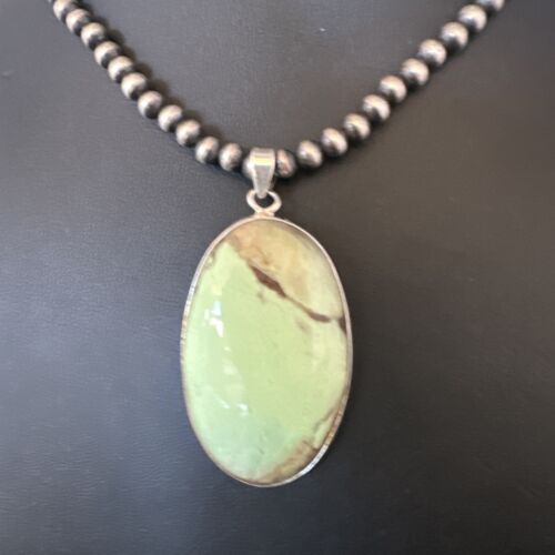 Navajo Green Gaspeite Pendant Necklace | Sterling Silver | Authentic Native American Handmade | 15484