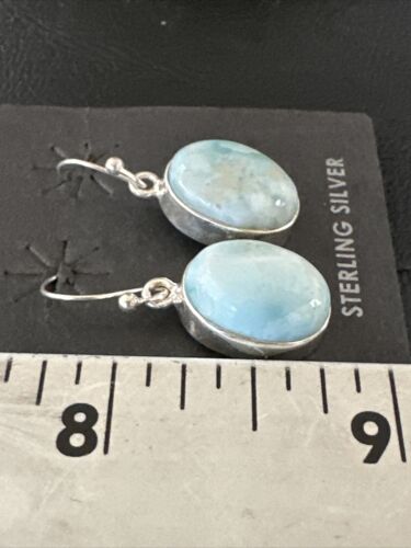 Navajo Blue Larimar Dangle Earrings | Sterling Silver | Authentic Native American Handmade | 17295