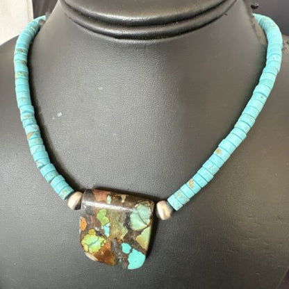 Navajo SpiderWeb Turquoise Heishi Pearls Necklace | Sterling Silver | 20" | 17033