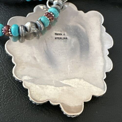 Navajo XL Turquoise Purple Spiny Cluster Pendant Necklace | Sterling Silver | Native American Handmade | 17427