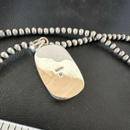 Blue Kingman Turquoise Pendant | Navajo Pearls | Sterling Silver Necklace 20" | 16996