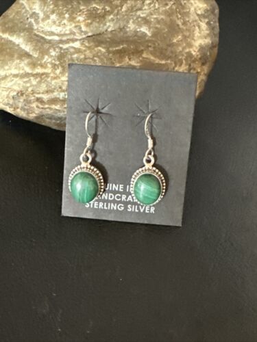 Navajo Green Malachite Dangle Earrings | Sterling Silver | Authentic Native American Handmade | 14923