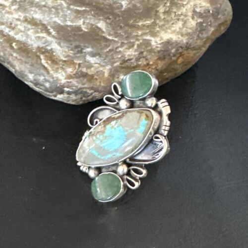 Navajo Green Turquoise Cluster Ring | Authentic Native American Sterling Silver | Multi-Stone | Sz 9 | 14843