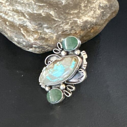 Navajo Green Turquoise Cluster Ring | Authentic Native American Sterling Silver | Multi-Stone | Sz 9 | 14843