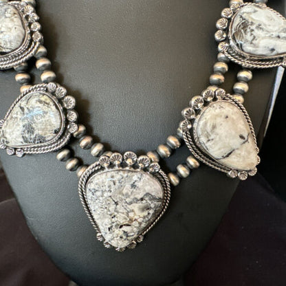 Handmade Navajo White Buffalo Turquoise Choker Necklace | Sterling Silver | 15410 - Masha USA