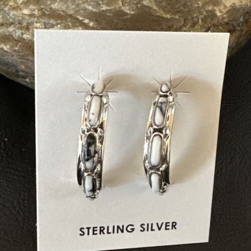 White Buffalo Turquoise Earrings | Sterling Silver | Southwestern Handmade | 1" | 16743