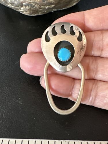 Bearpaw Kingman Turquoise Keyring | Navajo Sterling Silver | Authentic Native American Handmade | 14875