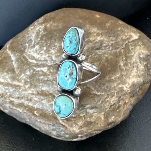 Navajo Blue Turquoise Multi-Stone Cluster Ring | Authentic Native American Sterling Silver | Sz 7.5 | 17842