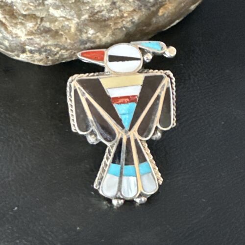 Zuni Turquoise Onyx Peyote Bird Inlay Ring | Sterling Silver | Sz 8 | 15391