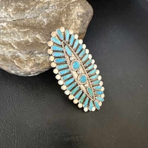 Zuni Blue Turquoise Needle Point Ring | Authentic Native American Sterling Silver | Multi-Stone | Sz 7 | 15061