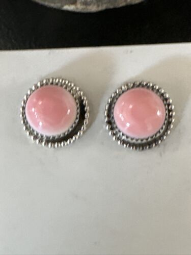Navajo Sterling Silver Pink Conch Shell Cluster Earrings | Handmade | 16154