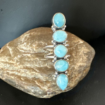 Navajo Blue Larimar Multi-Stone Ring | Authentic Native American Sterling Silver | Multi-Stone | Sz 8.5 | 15933