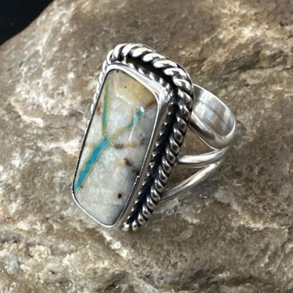 Navajo Ribbon Boulder Turquoise Ring | Sterling Silver | Sz 7 | Authentic Native American Handmade | 16473