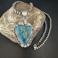 Navajo Kingman Turquoise Pendant Necklace | Sterling Silver Pearls | Authentic Native American Handmade | 15220