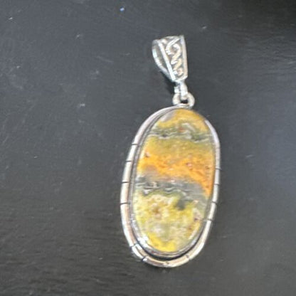 Navajo Bumblebee Jasper Pendant Necklace | Sterling Silver | Authentic Native American Handmade | 15960