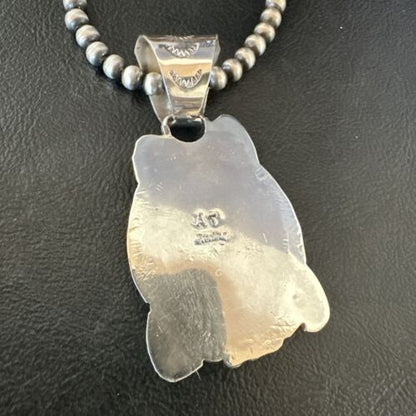 Men's Navajo Green Turquoise Pendant Necklace | Sterling Silver | Authentic Native American Handmade | 17527