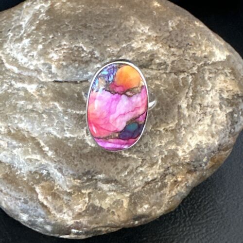 Navajo Turquoise Spiny Oyster Ring | Sterling Silver | Sz 8 | Authentic Native American Handmade | 16611