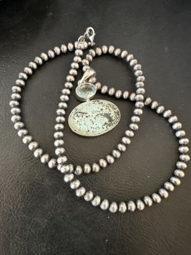 Navajo Dry Creek Turquoise Topaz Pendant Necklace | Sterling Silver | Authentic Native American Handmade | 16436