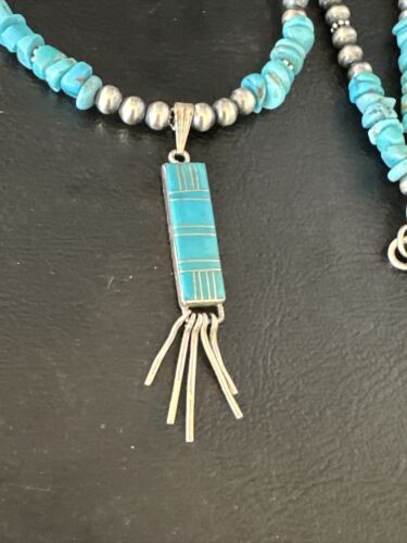 Navajo Kingman Turquoise Pendant Necklace | Sterling Silver | Native American Handmade | 14827