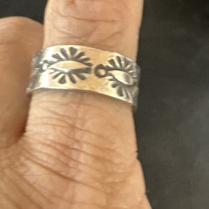 Navajo Stamped Sterling Silver Wide Band Pinky Ring | Sz 4.5 | Authentic Native American Handmade | 15297