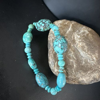 Women's Blue Turquoise Stretch Stone Bracelet | 7" | Authentic Native American Handmade | 15240