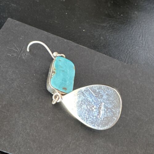 Navajo Blue Kingman Turquoise Dangle Earrings | Sterling Silver | Authentic Native American Handmade | 15123