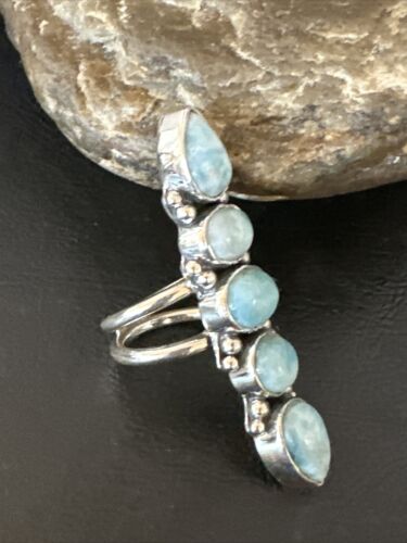 Navajo Blue Larimar Multi-Stone Ring | Authentic Native American Sterling Silver | Multi-Stone | Sz 5.5 | 15977