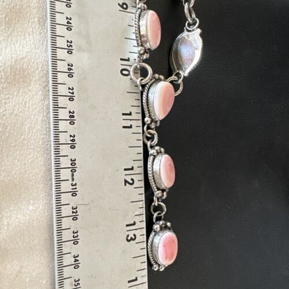 Navajo Pink Conch Lariat Necklace | Sterling Silver Pendant | 30" | Authentic Native American Handmade | 15870