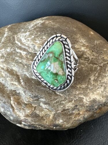 Women's Green Sonoran Turquoise Ring | Navajo Sterling Silver | Sz 8.5 | Authentic Native American Handmade | 16394