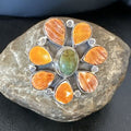 Navajo Green Turquoise Spiny Multi-Stone Cluster Ring | Authentic Native American Sterling Silver | Sz 10.5 | 16717