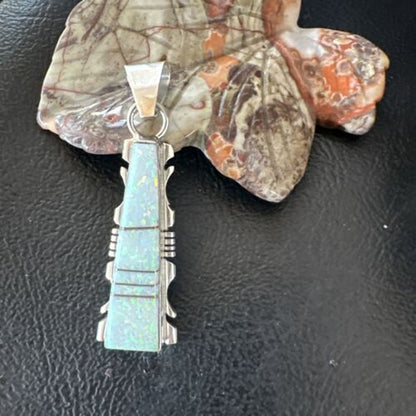 Navajo White Opal Inlay Pendant Necklace | Sterling Silver | Authentic Native American Handmade | 15679
