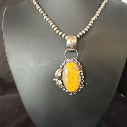 Navajo Bumblebee Jasper Pendant Necklace | Sterling Silver | Authentic Native American Handmade | 14984