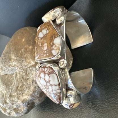 Men's Women's Wild Horse Turquoise Cuff Bracelet | Navajo Sterling Silver | Authentic Native American Handmade | 16938