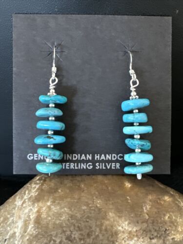 Navajo Blue Cluster Turquoise Bead Earrings | 8mm | Sterling Silver | Authentic Native American Handmade | 15842