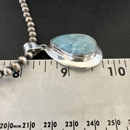 Navajo Blue Larimar Pendant Necklace | Sterling Silver Beads | Authentic Native American Handmade | 17630