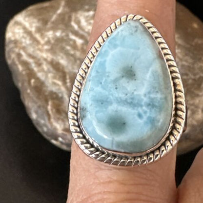 Navajo Blue Larimar Ring | Sterling Silver | Sz 10 | Authentic Native American Handmade | 16599