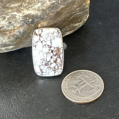 Women's Wild Horse Turquoise Ring | Navajo Sterling Silver | Sz 8 Adjustable | Authentic Native American Handmade | 15557