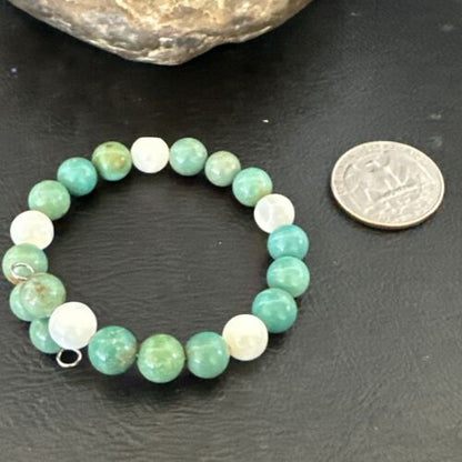 Turquoise Memory Wire Bracelet | Stainless Steel | Mother of Pearl Beads | 7" | 17628