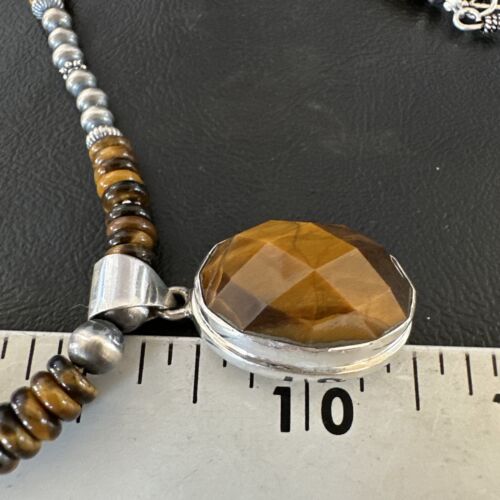 Southwestern Coffee Brown Tiger's Eye Pendant Necklace | Sterling Silver | 21" | 16369
